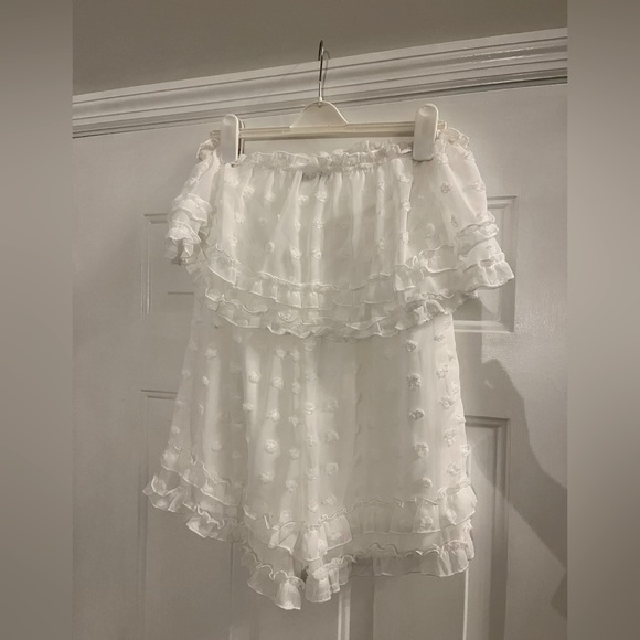 White Pom Pom Strapless Romper - Picture 1 of 1